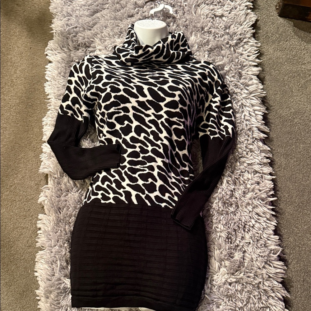 Black and White Animal Print Mini Dress